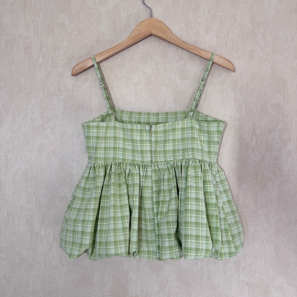 NWT Another Girl Women’s Gingham Bubble Hem Peplum Tank Top Sleeveless Green S - Picture 6 of 13